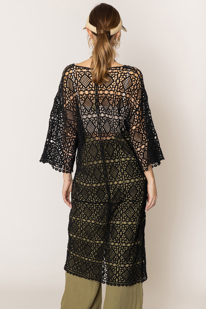 Women's Solid Crochet Cardigan in Black
