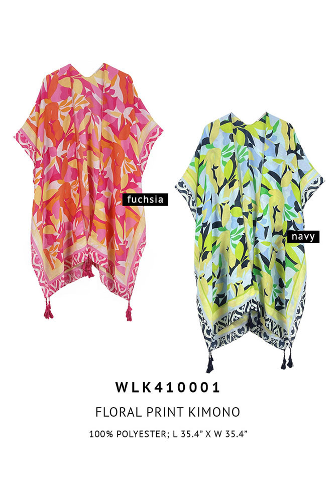 Women's Floral Print Tassel Kimono by BURACQ