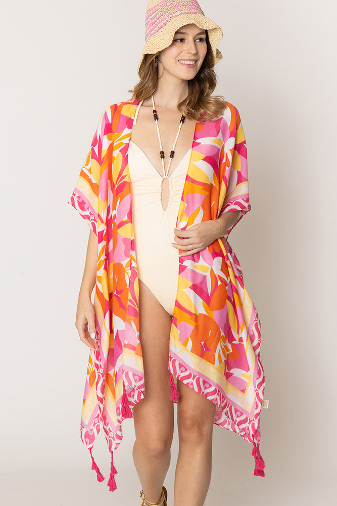 Women's Floral Print Tassel Kimono — kimono photo 3