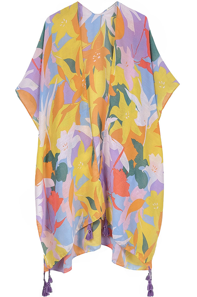 Women's Floral Print Tassel Kimono in Lavender