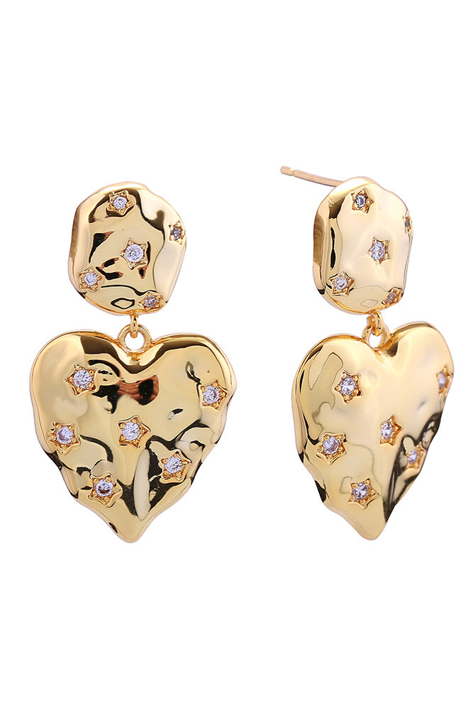 Women's 14K Gold Dipped Crinkle Heart Pave CZ Stud Earrings by BURACQ