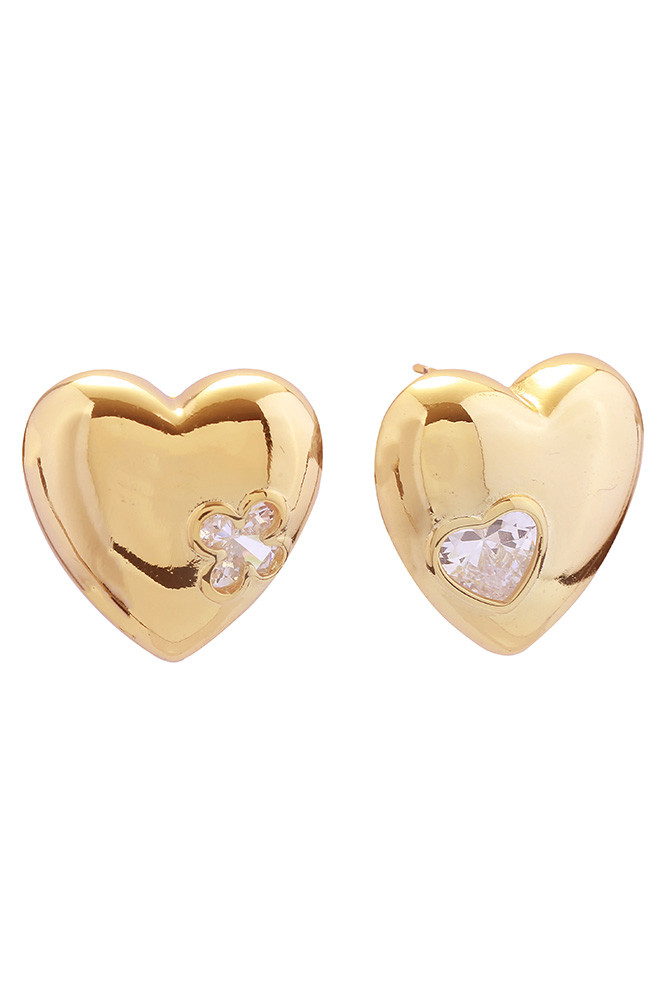 Women's 14K Gold Dipped Dreamy Heart Pave CZ Stud Earrings in Gold
