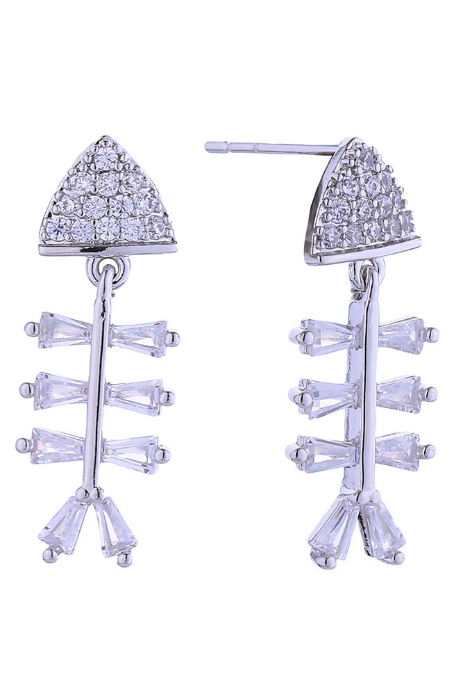 Women's 14K Gold Dipped Fish Bone Pave CZ Stud Earrings by BURACQ
