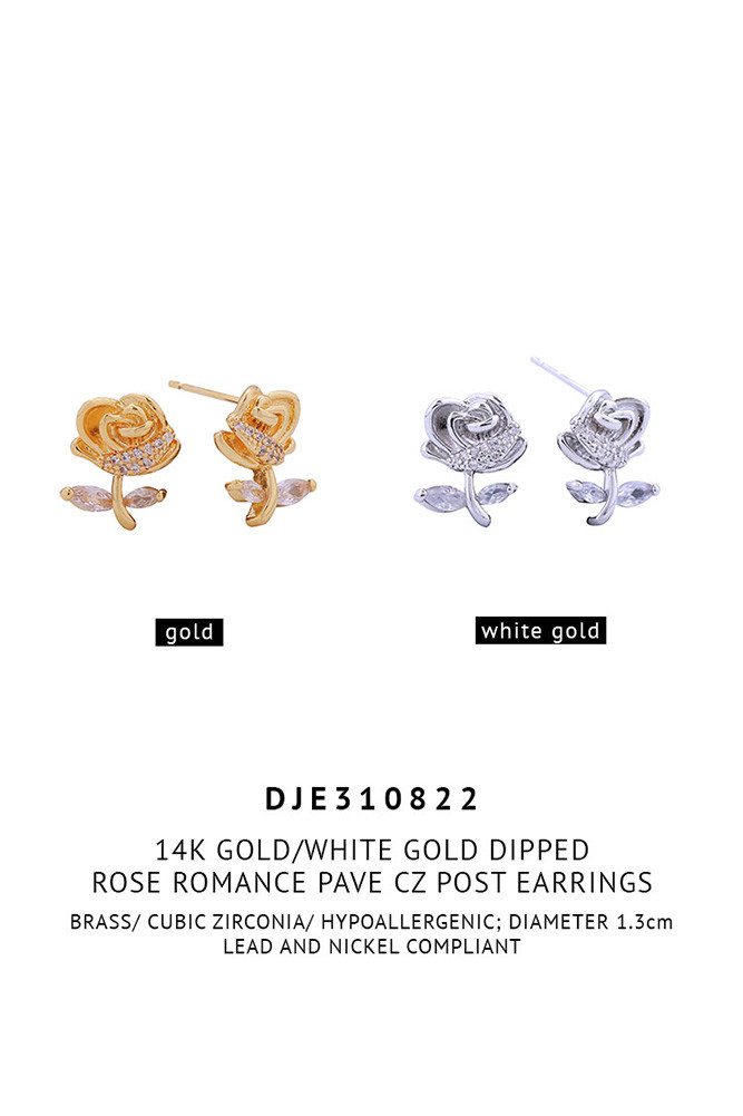 Women's 14K Gold Dipped Rose Romance Pave CZ Stud Earrings — earrings photo 2