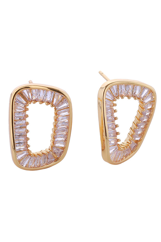 Women's 14K Gold Dipped Hollow Oval Pave CZ Stud Earrings in Gold