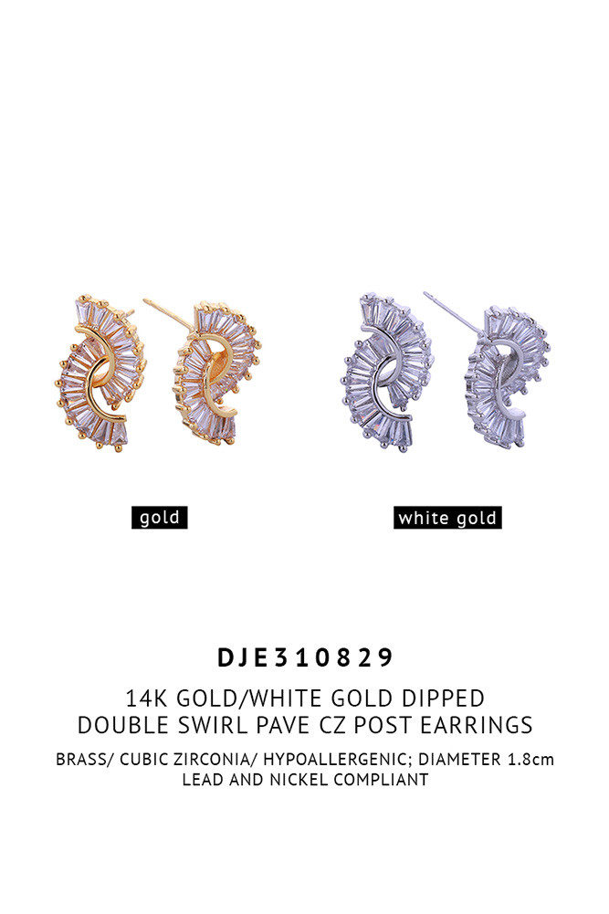 Women's 14K Gold Dipped Double Swirl Pave CZ Stud Earrings — earrings photo 2