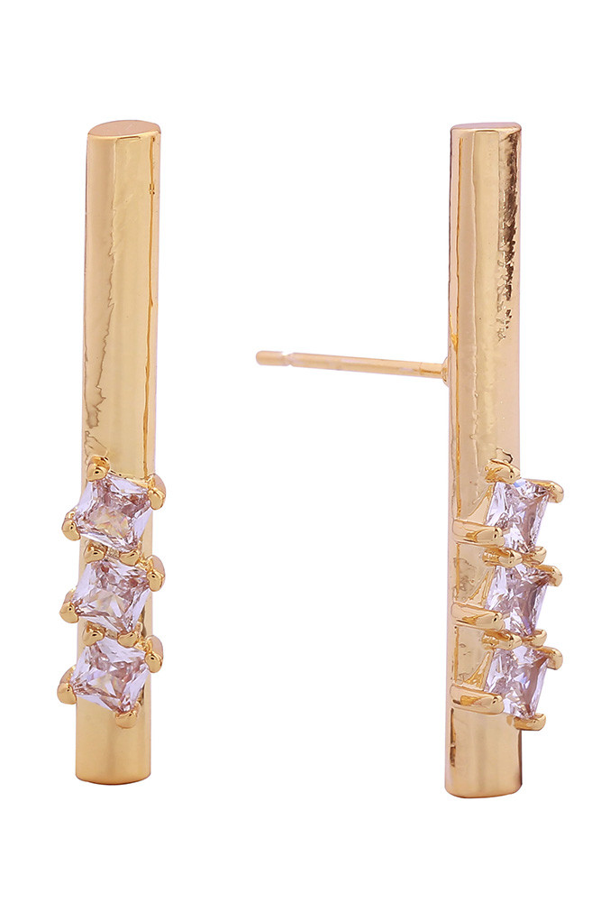 Women's 14K Gold Dipped Long Bar Pave CZ Stud Earrings by BURACQ