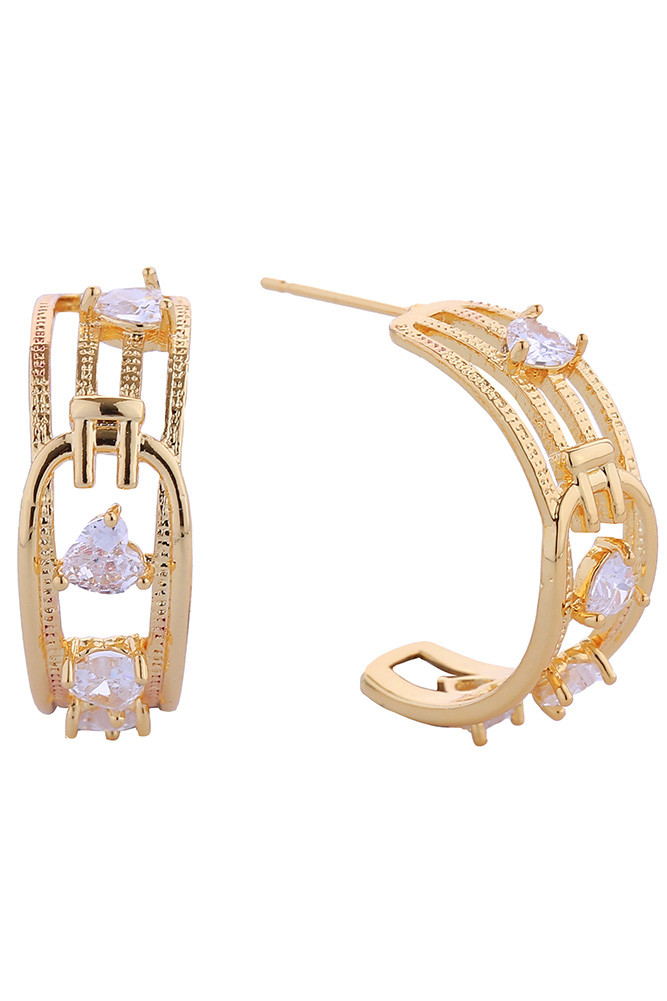 Women's 14K Gold Dipped Fusion Hoop Pave CZ Earrings in Gold