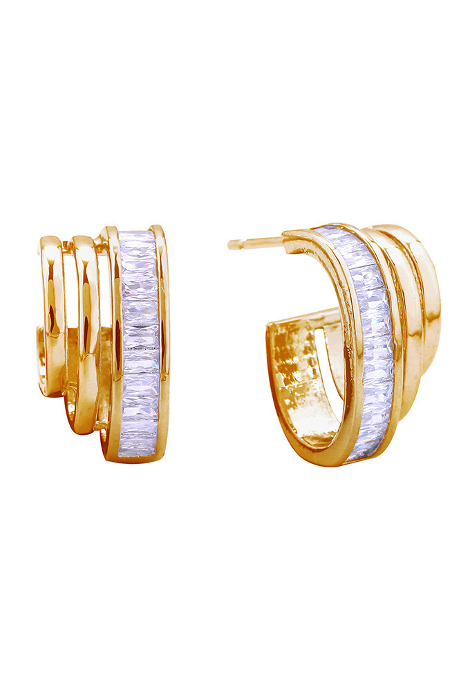 Women's 14K Gold Dipped Trio Hoop Pave CZ Earrings by BURACQ