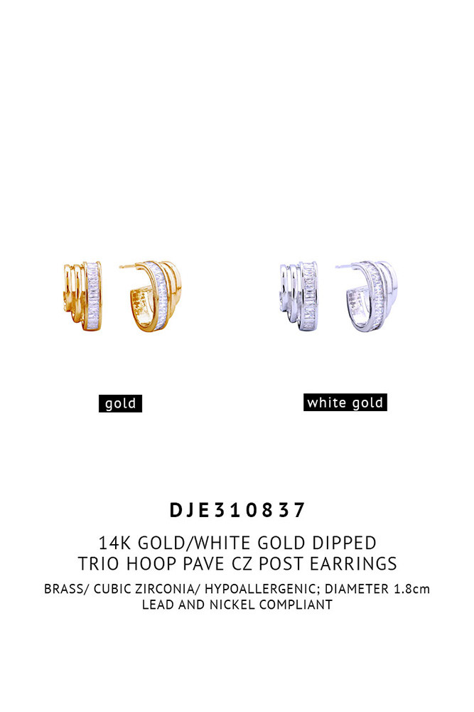Women's 14K Gold Dipped Trio Hoop Pave CZ Earrings — hoop earrings photo 2