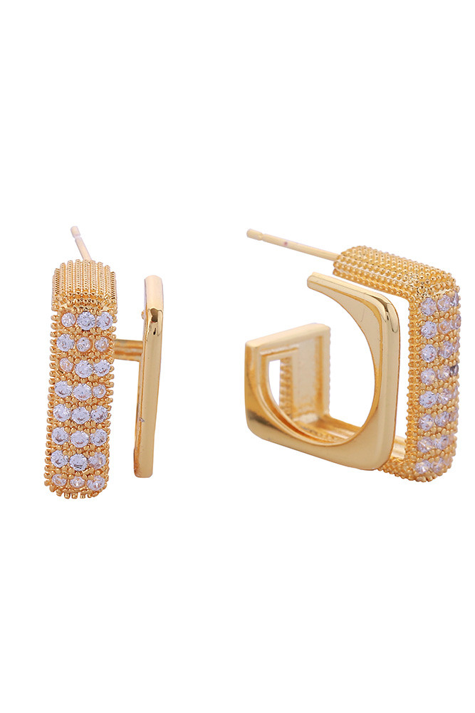 Women's 14K Gold Dipped Bold Square Pave CZ Stud Earrings in Gold