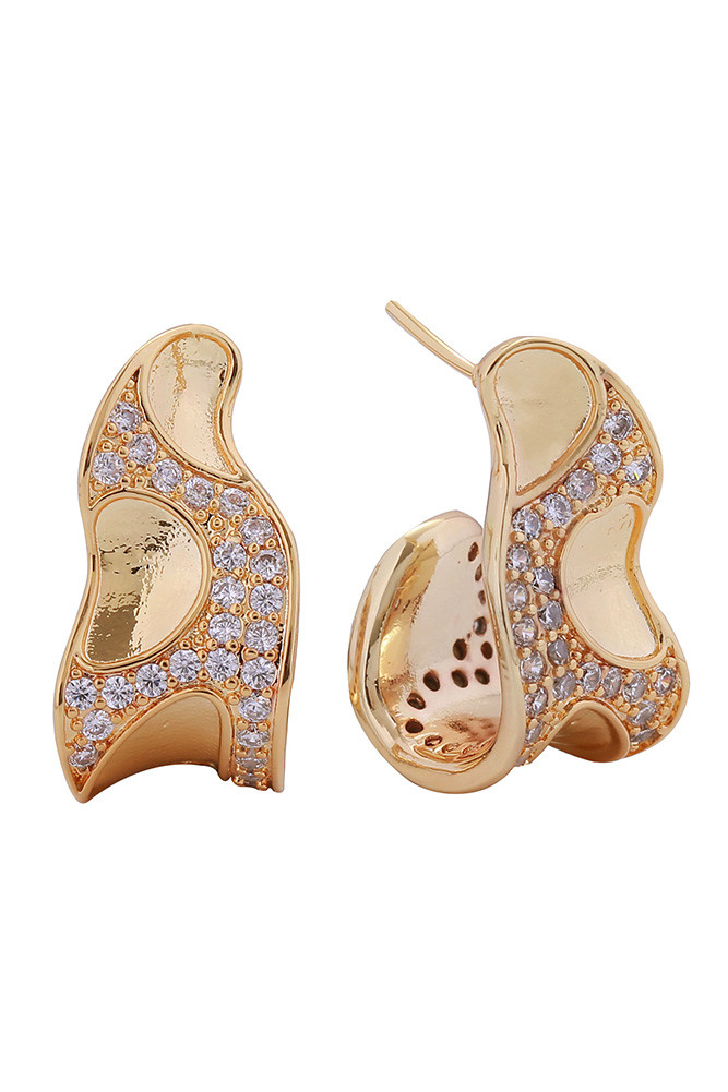 Women's 14K Gold Dipped Peretti Tide Pave CZ Stud Earrings by BURACQ