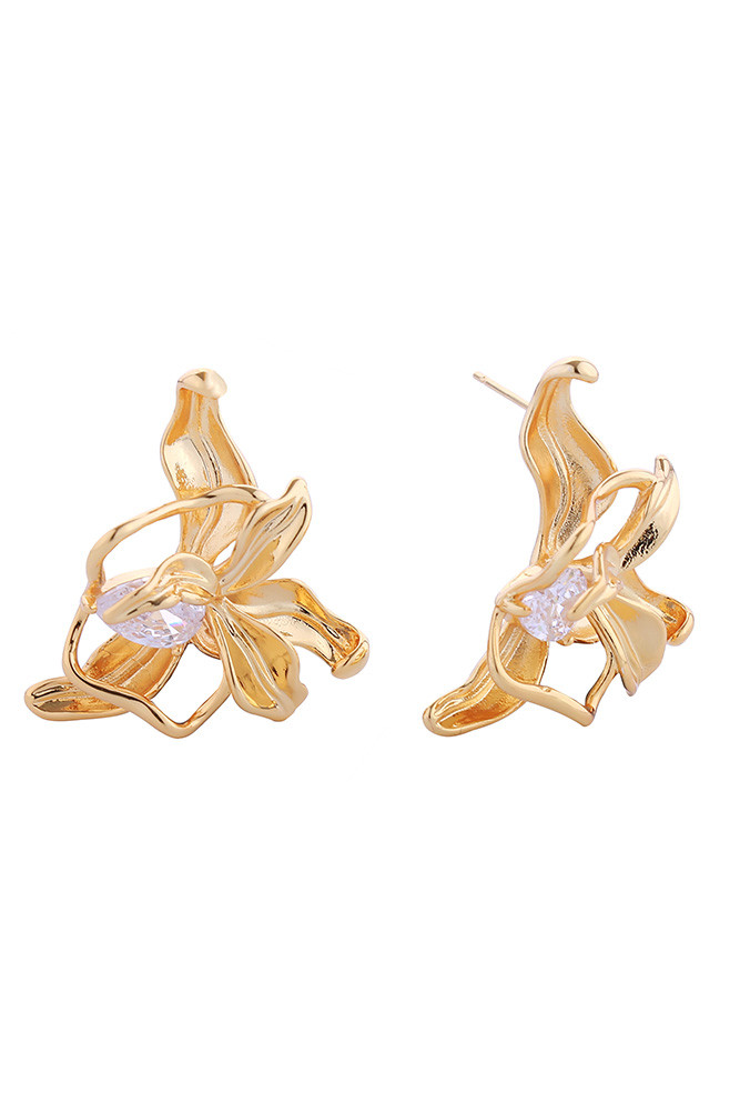 Women's 14K Gold Dipped Petite Flower Pave CZ Stud Earrings by BURACQ