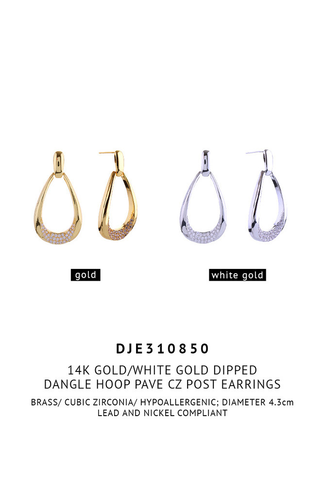 Women's 14K Gold Dipped Tear Drop Dangle Hoop Pave CZ Earrings — hoop earrings photo 2