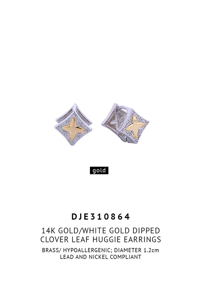 Women's 14K Gold Dipped Clover Leaf Huggie Earrings — huggie earrings photo 2