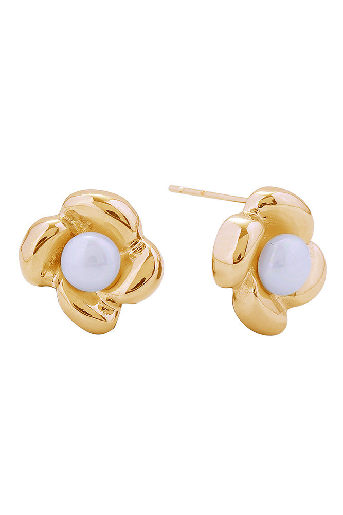 Women's 14K Gold Dipped Flower Pearl Stud Earrings in Gold
