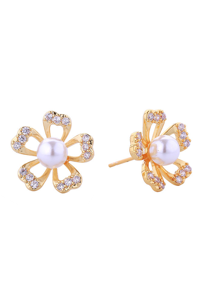 Women's 14K Gold Dipped Petals Pearl Stud Earrings in Gold