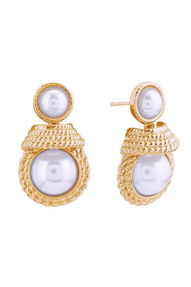 Women's 14K Gold Dipped Princess Double Pearl Stud Earrings in Gold