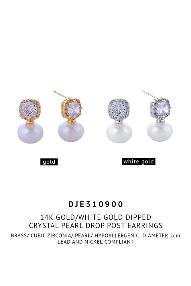 Women's 14K Gold Dipped Crystal Pearl Drop Stud Earrings — earrings photo 2