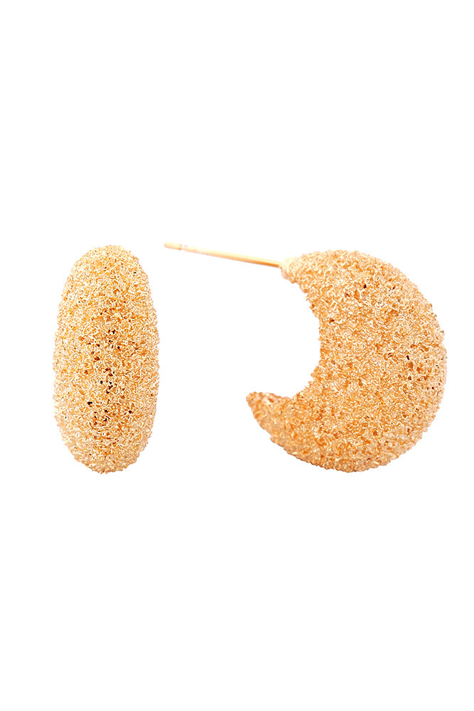 Women's 14K Gold Dipped Grain Texture Moon Stud Earrings by BURACQ