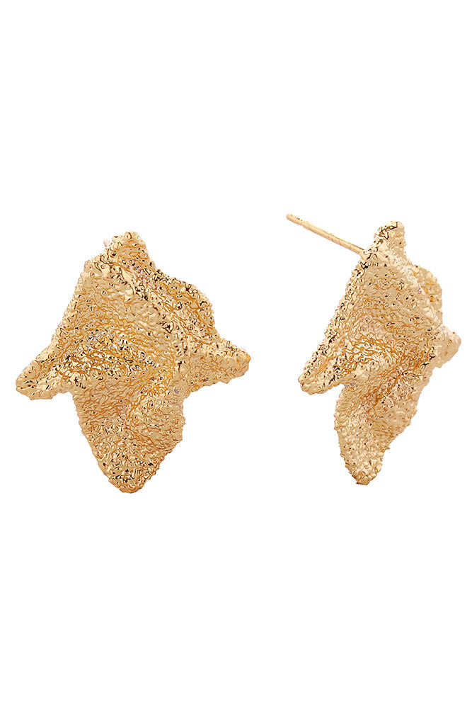 Women's 14K Gold Dipped Grain Texture Crinkle Stud Earrings in Gold