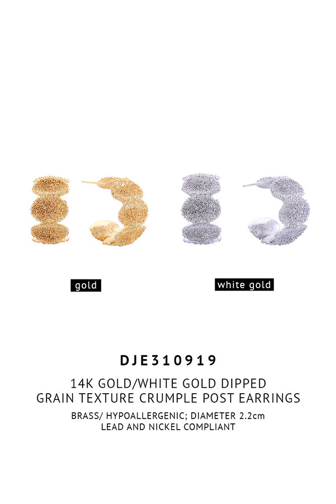 Women's 14K Gold Dipped Grain Texture Grumple Stud Earrings — earrings photo 2