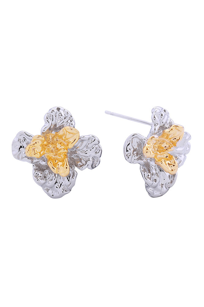 Women's 14K Gold Dipped Magnolia Stud Earrings in White Gold by BURACQ