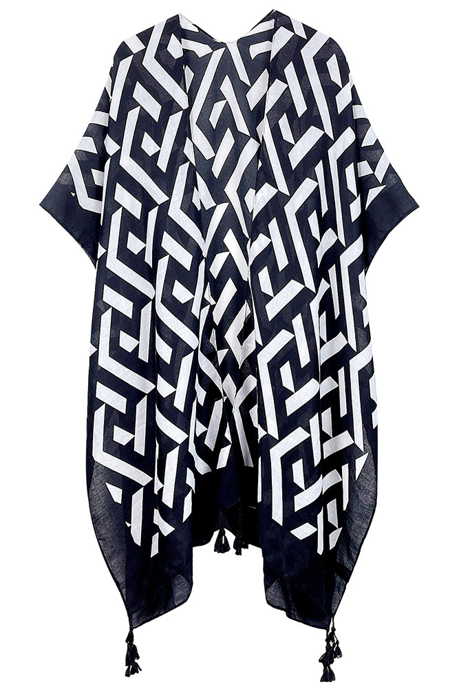 Women's Geometric Pattern Print Kimono in Black