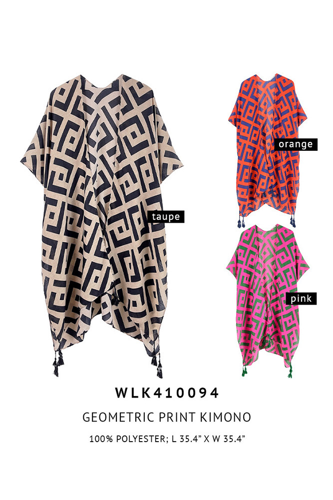 Women's Geometric Pattern Print Tassel Kimono — kimono photo 2