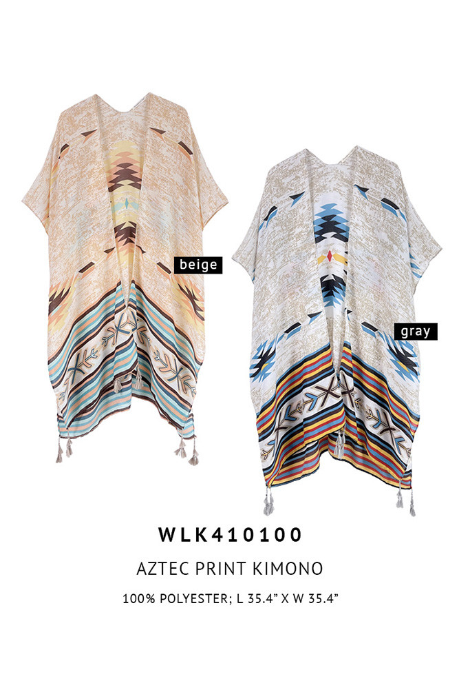 Women's Aztec Pattern Print Tassel Kimono — kimono photo 2