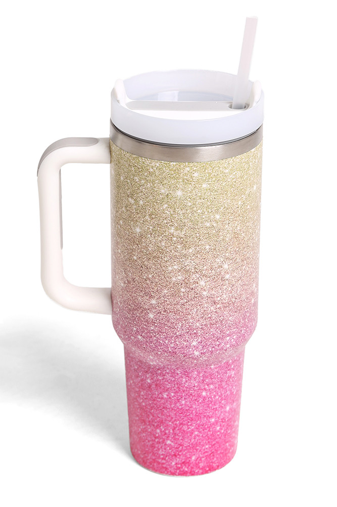 Ombre 40 oz Tumbler with Handle in Gold Pink