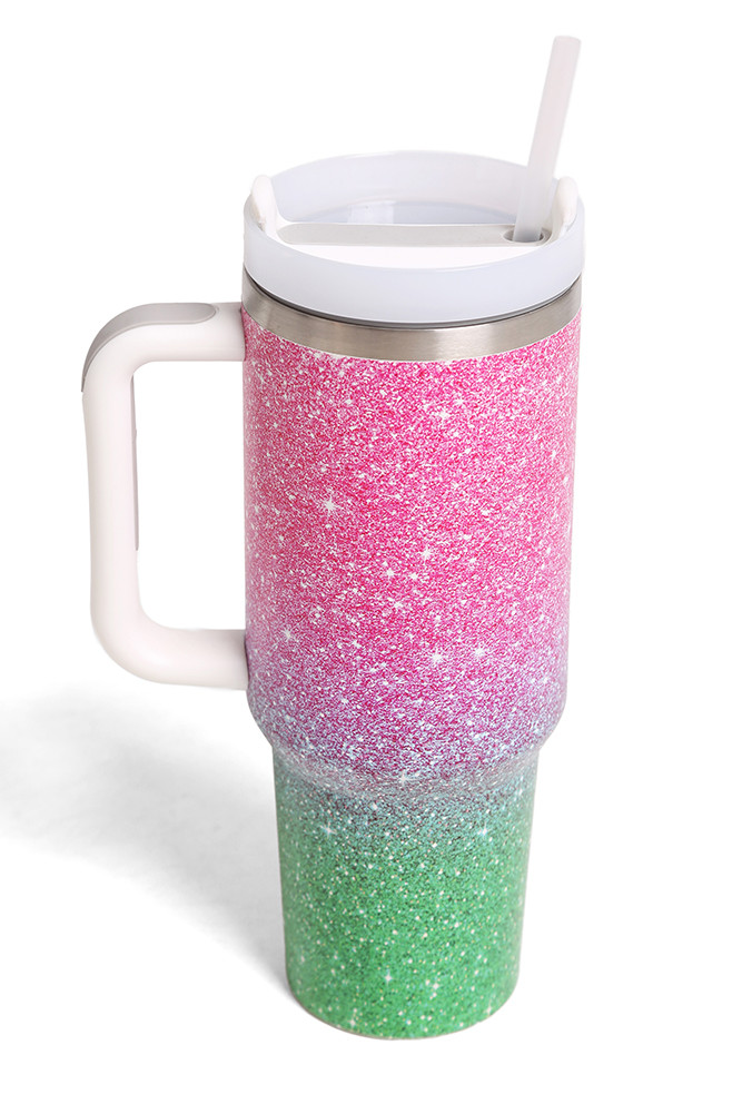 Ombre 40 oz Tumbler with Handle in Pink Green