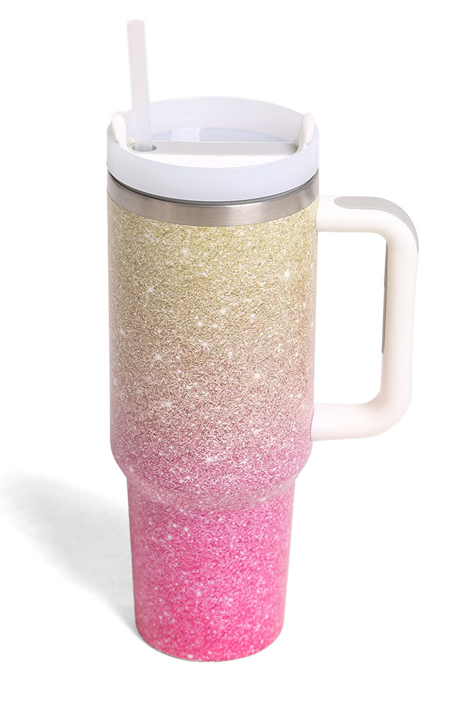 Ombre 40 oz Tumbler with Handle in Gold Pink