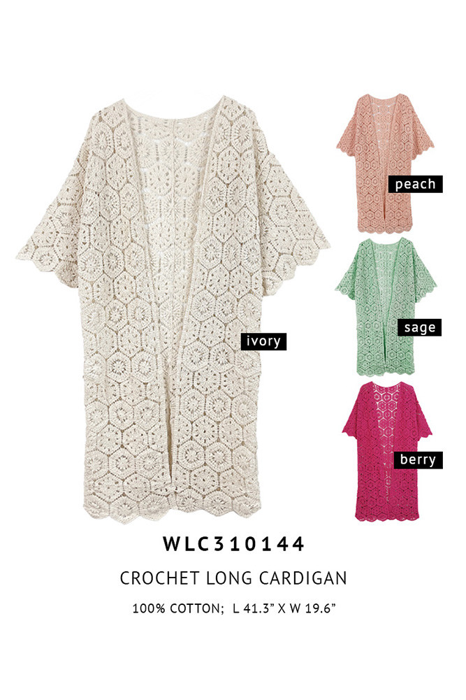 Women's Geometric Pattern Crochet Long Solid Cardigan — cardigan photo 2