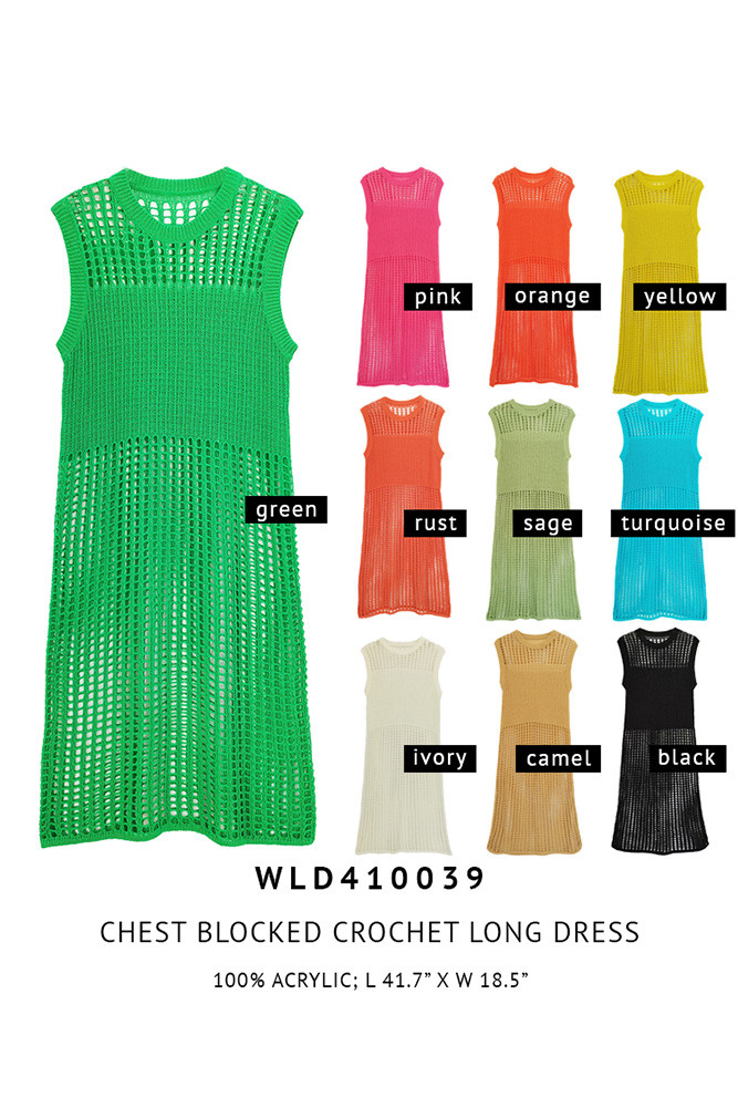 Women's Chest Blocked Crochet Long Solid Dress by BURACQ