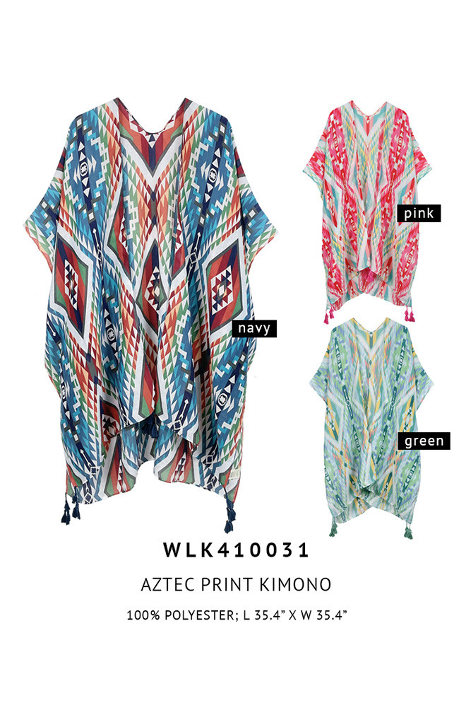 Women's Aztec Pattern Print Tassel Kimono by BURACQ