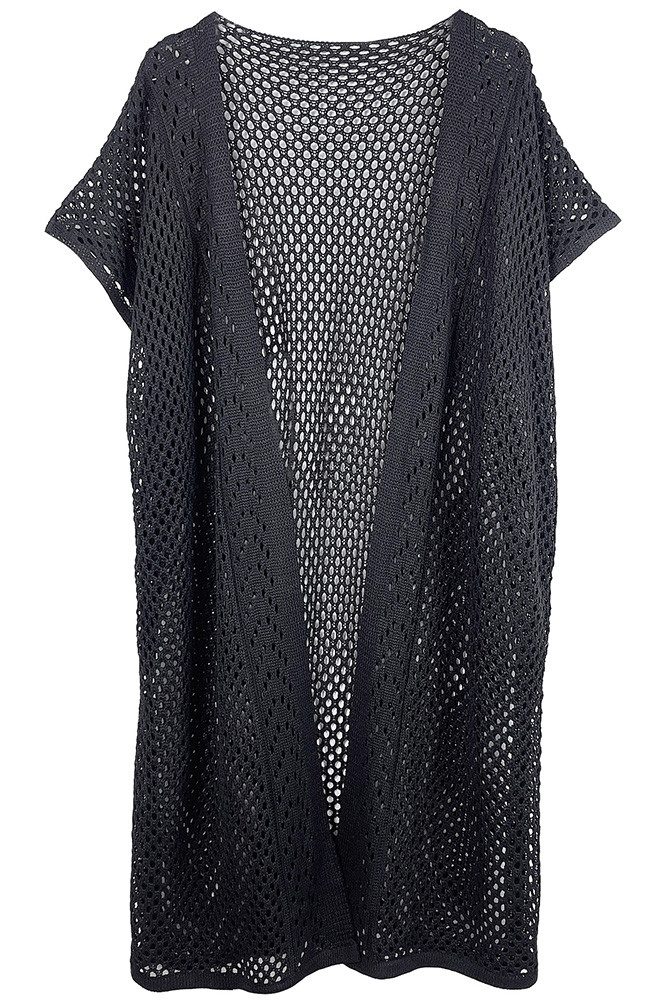 Women's Mesh Solid Kimono in Black