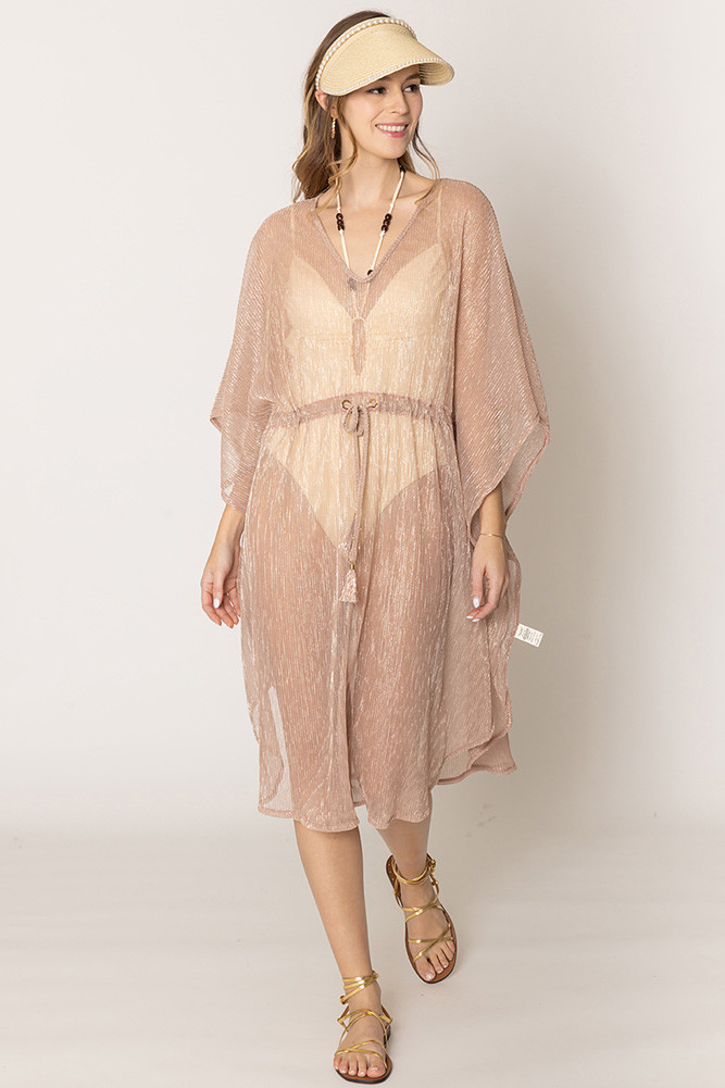 Women's Lurex String Poncho in Dust Pink