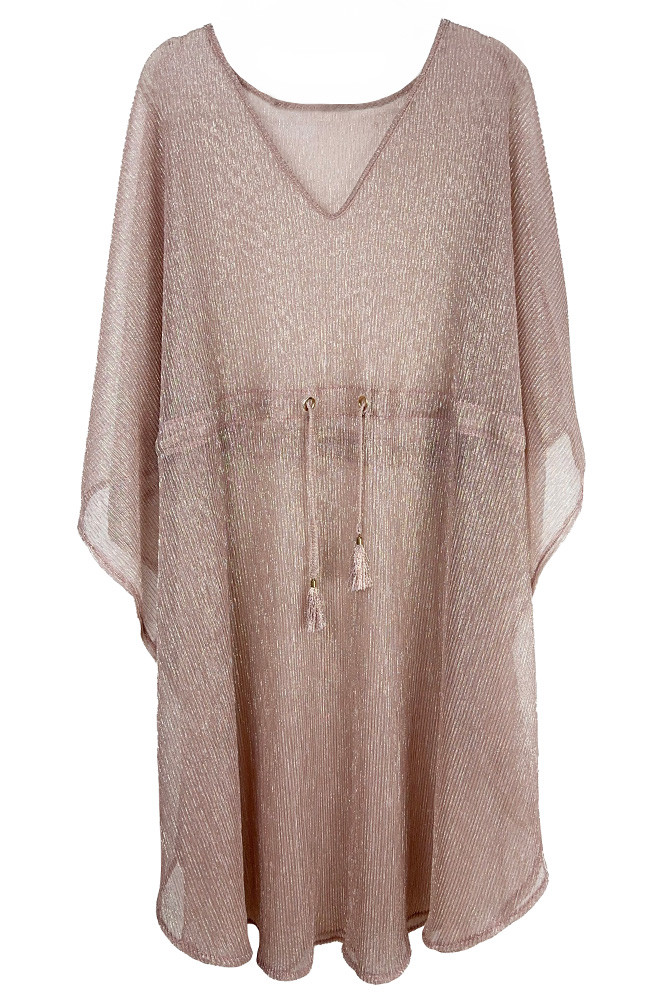Women's Lurex String Poncho in Dust Pink