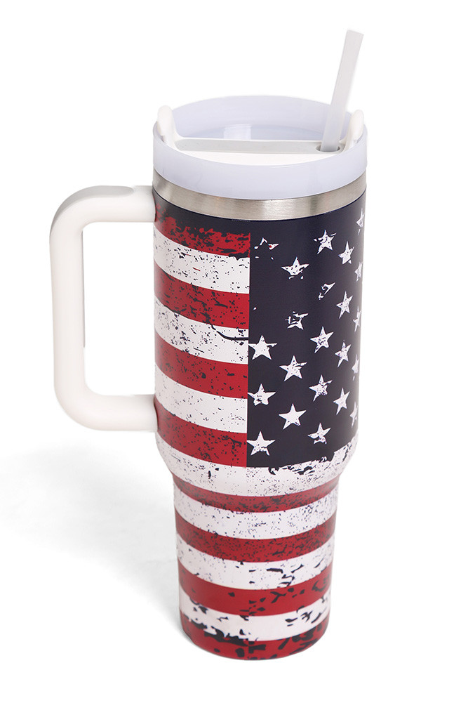 American Flag 40 oz Tumbler with Handle in Navy Red