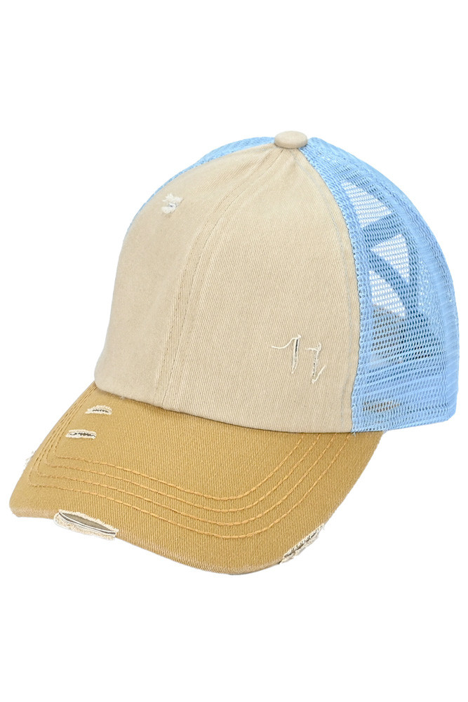 Women's 3 Tone Crossed Mesh Back Trucker Ponytail Cap — cap photo 4