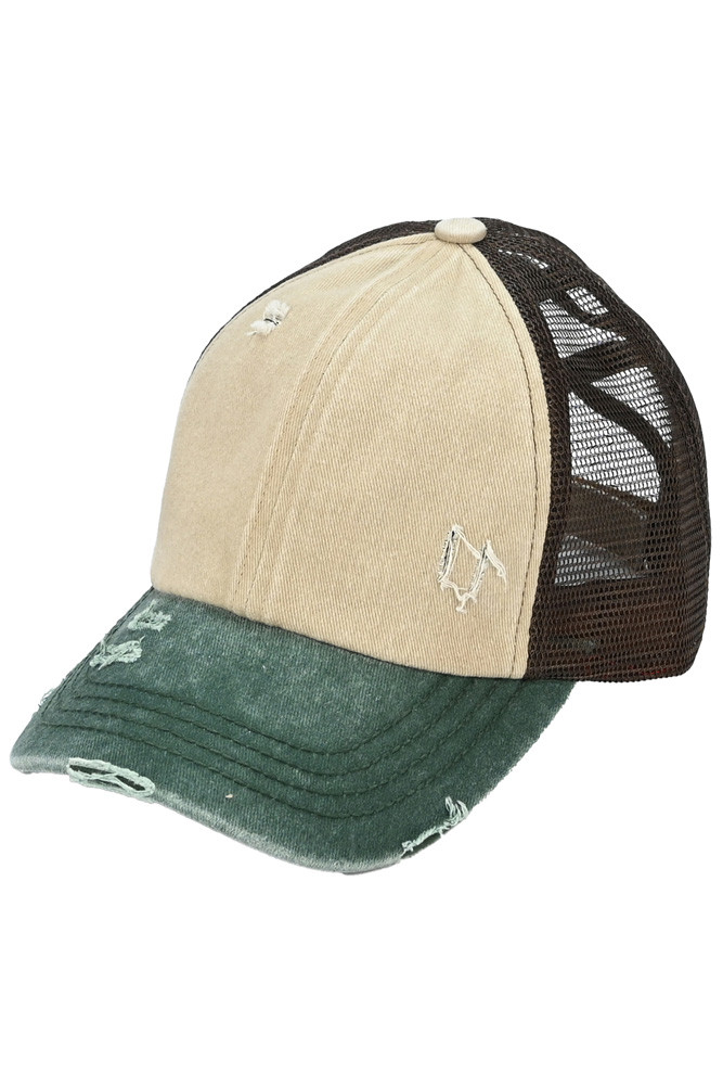 Women's 3 Tone Crossed Mesh Back Trucker Ponytail Cap — cap photo 6