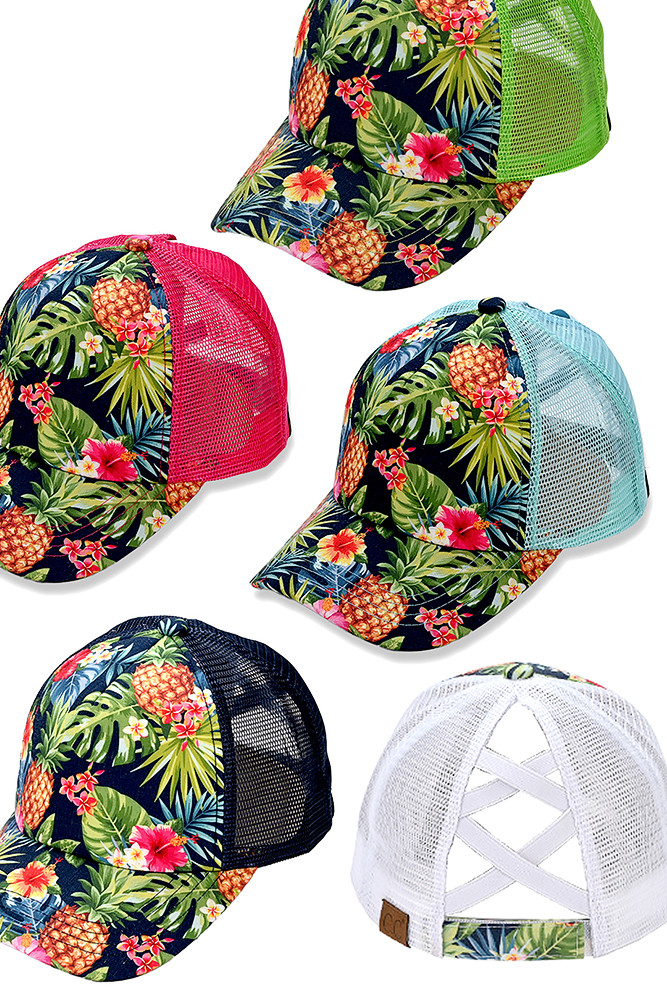 Women's Tropical Cross Band Mesh Back Trucker Cap by BURACQ
