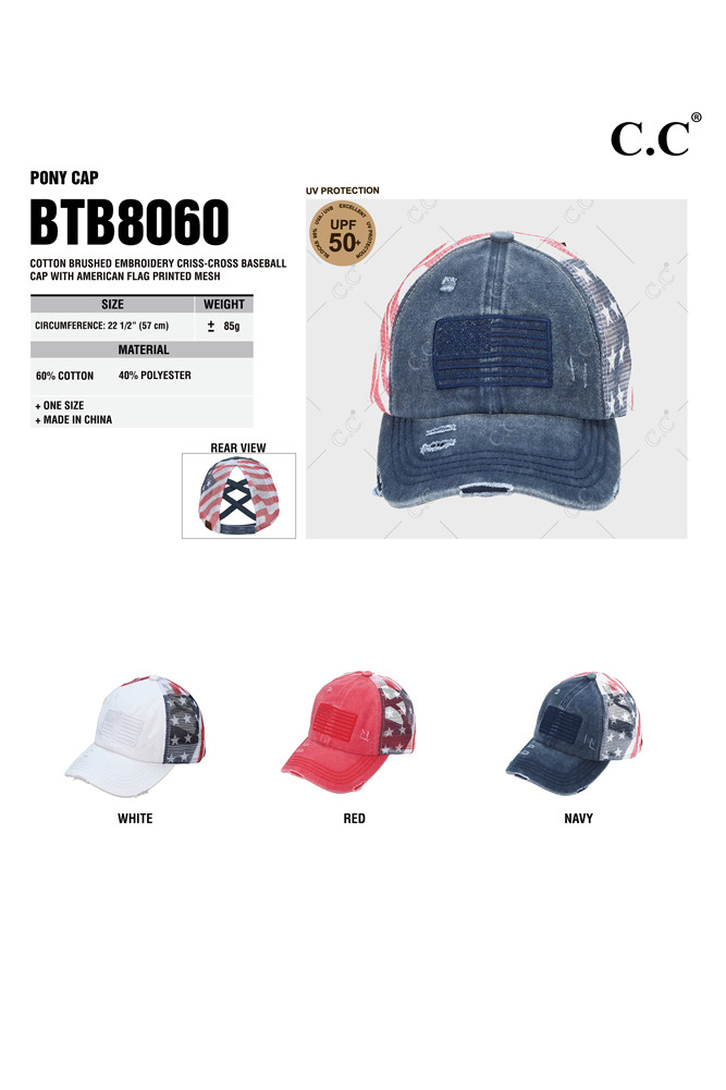 Women's American Flag Mesh Back Trucker Hat Ponytail Cap — trucker hat photo 2