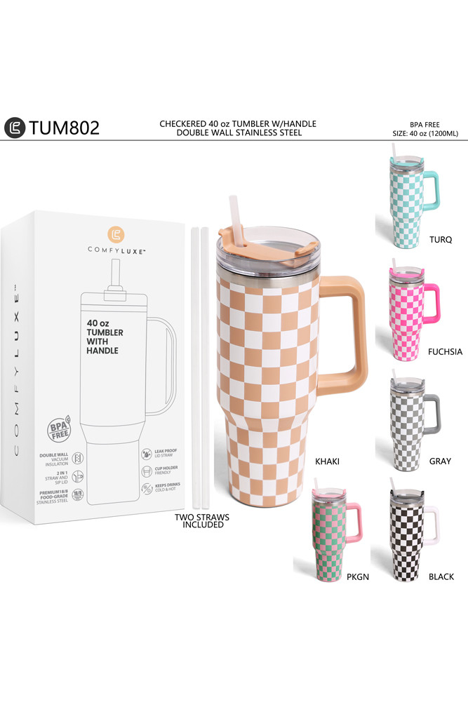 Checkered 40 oz Tumbler with Handle — tumbler photo 2