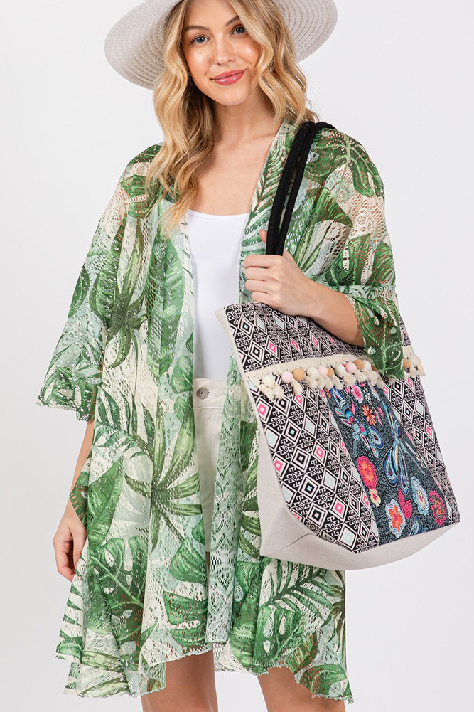 Women's Boho and Dragonfly Print Tassel Summer Tote Bag — tote bag photo 4