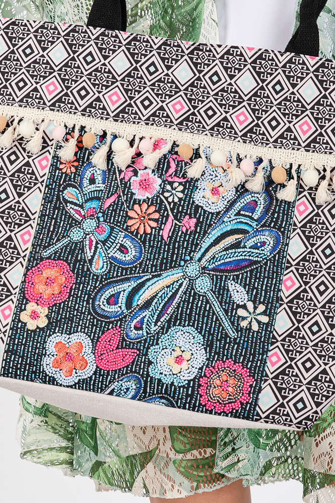 Women's Boho and Dragonfly Print Tassel Summer Tote Bag — tote bag photo 7