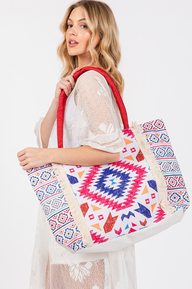 Women's Boho Pattern Print Fringe Summer Tote Bag — tote bag photo 6