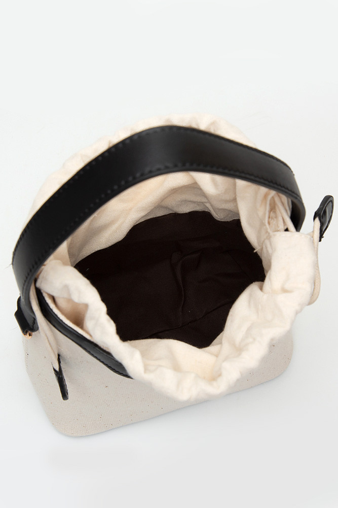 Women's Drawstring Satchel Canvas Crossbody Bucket Bag in Black