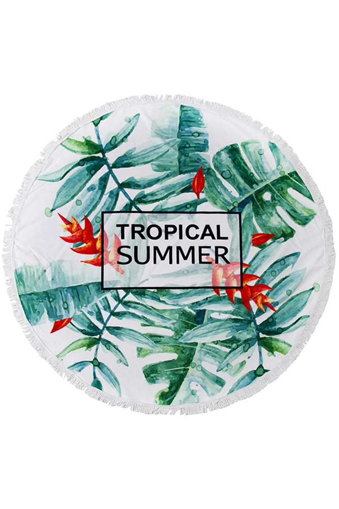 Tropical Summer Print Round Beach Towel by BURACQ